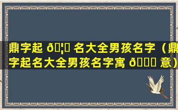 鼎字起 🦍 名大全男孩名字（鼎字起名大全男孩名字寓 🍀 意）